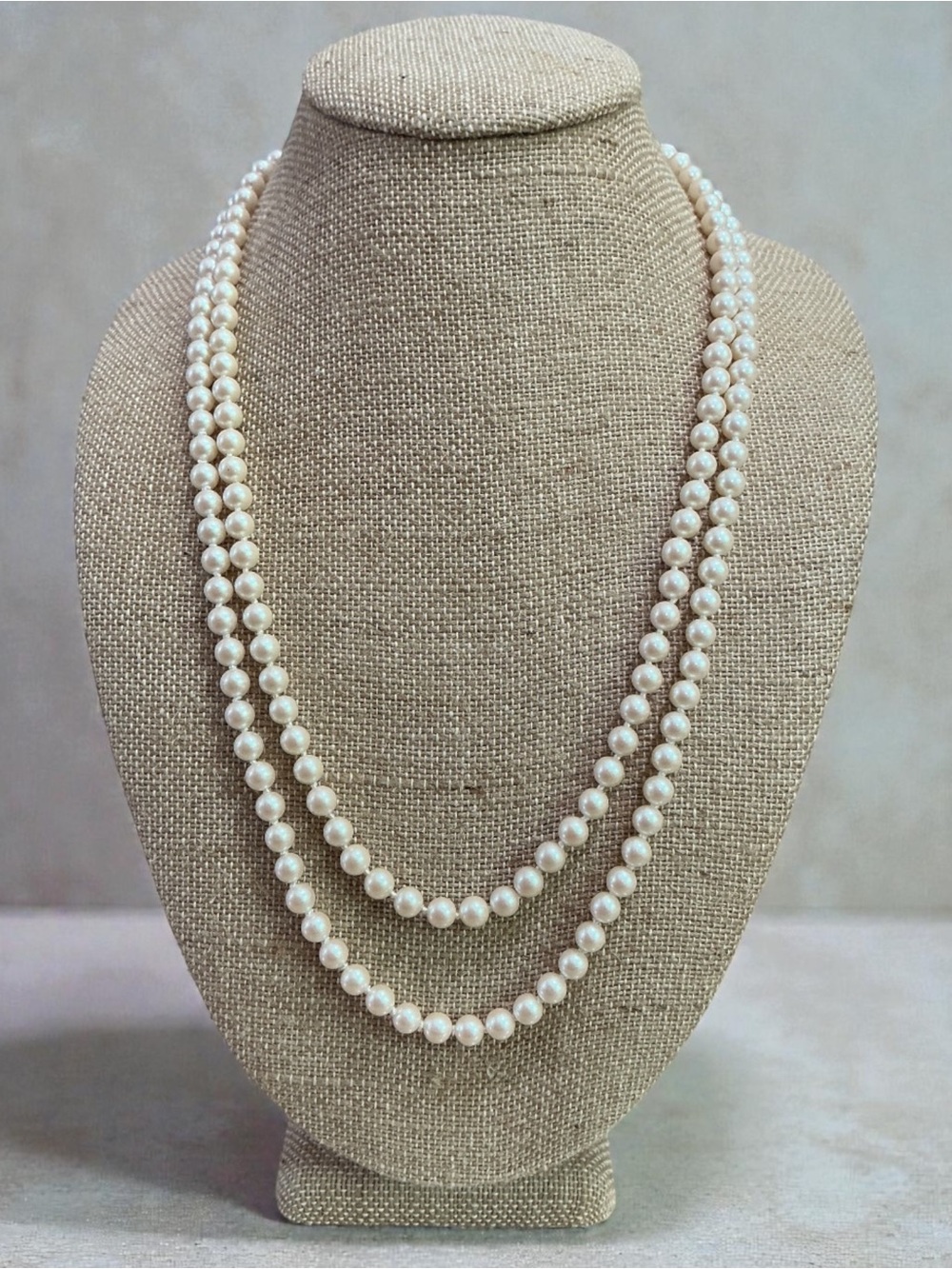 Classic Double Strand White Faux Pearl Necklace
